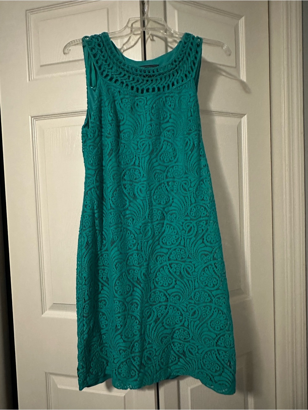 Jessica Howard Teal Crochet Lace A-Line Dress